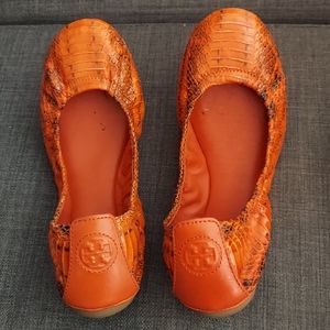 Tory Burch Croc Orange Flats